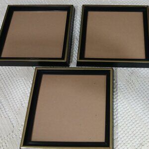 Set of 3 Plastic Black & Gold Frames with Glass, 9x9 in. Good Condition